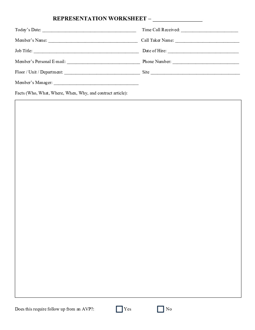 Rep. Worksheet - BGH RN | CWA 1168 | Grievance Manager